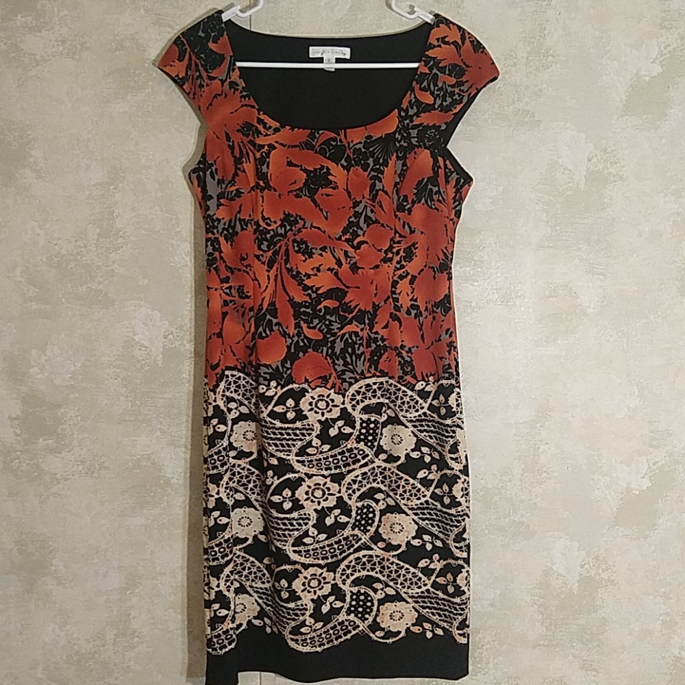 London Times Floral Print Cap Sleeve Sheath Dress